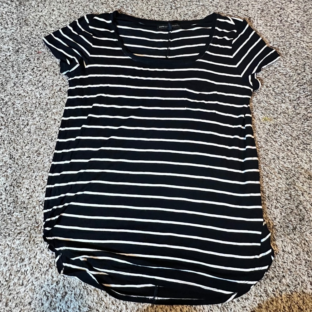 White House Black Market Black‎ White Striped Scoop Neck Tee Shirt Womens Medium